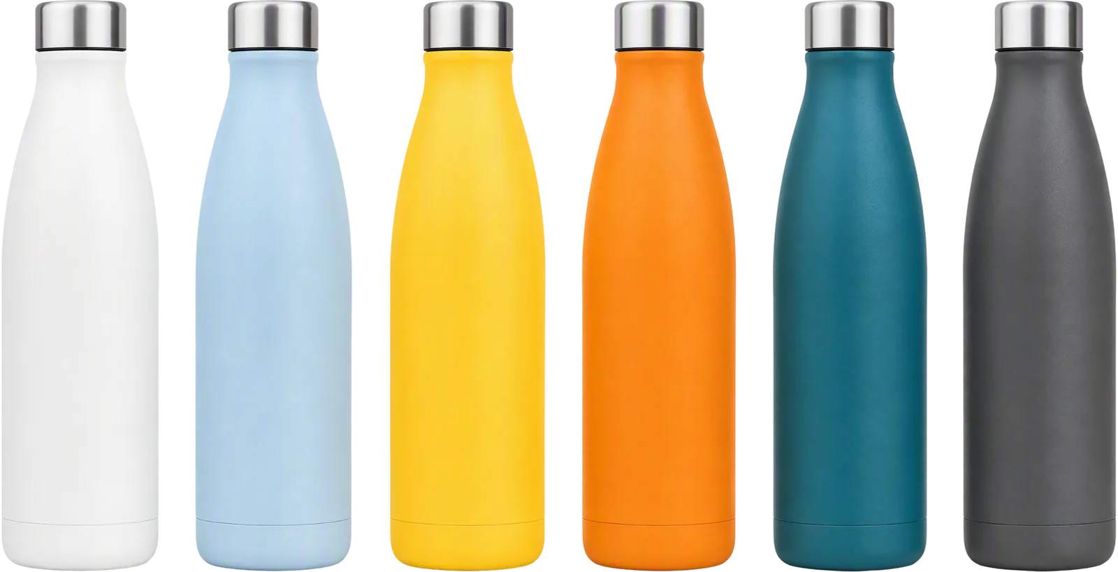 The B3TTER bottle in all six finishes, shown side by side